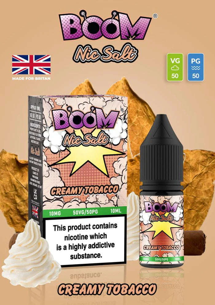 Creamy Tobacco Boom Nic Salt E Liquid 10ml | 10mg & 20mg | 50/50 VG/PG