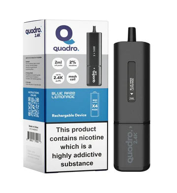 Blue Razz Lemonade Quadro 2.4k Disposable Vape: Big Puffs, 2400mAh, 20mg