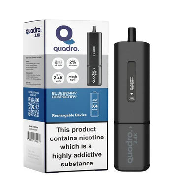 Blueberry Raspberry Quadro 2.4k Disposable Vape: Big Puffs, 2400mAh, 20mg