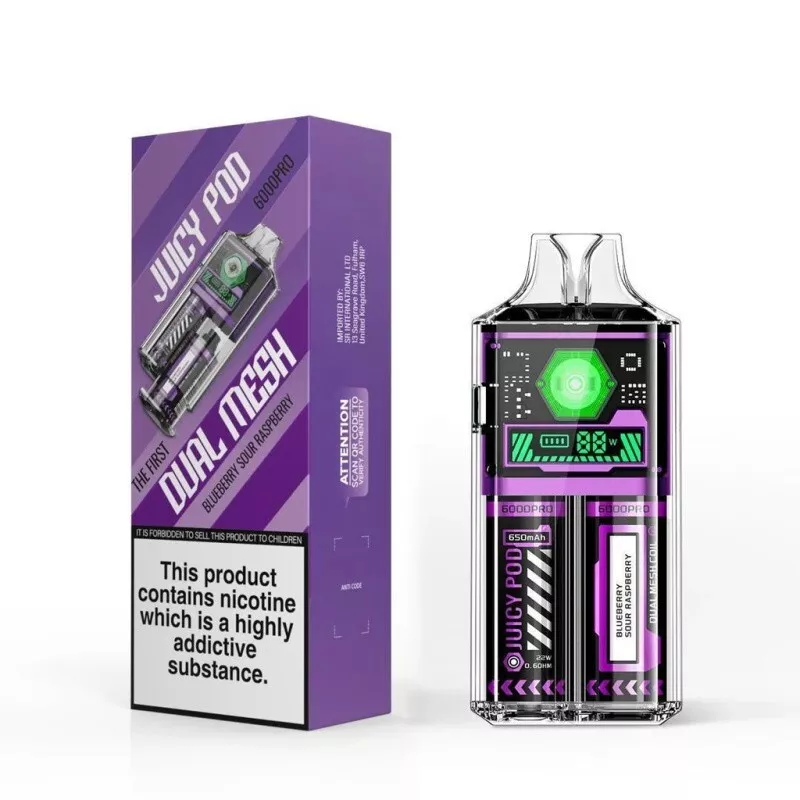 Blueberry Sour Raspberry Juicy Pod 6000 Pro Vape Kit - 6000 Puffs, 20mg Nic