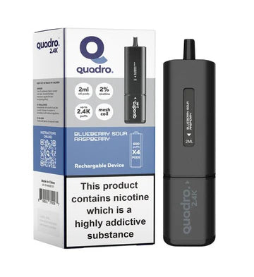 Blueberry Sour Raspberry Quadro 2.4k Disposable Vape: Big Puffs, 2400mAh, 20mg