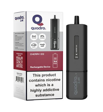 Cherry Ice Quadro 2.4k Disposable Vape: Big Puffs, 2400mAh, 20mg