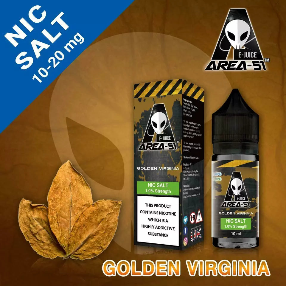 Golden Virginia Area 51 Nic Salt 10ml - 10mg/20mg Nicotine Salt E-Liquid