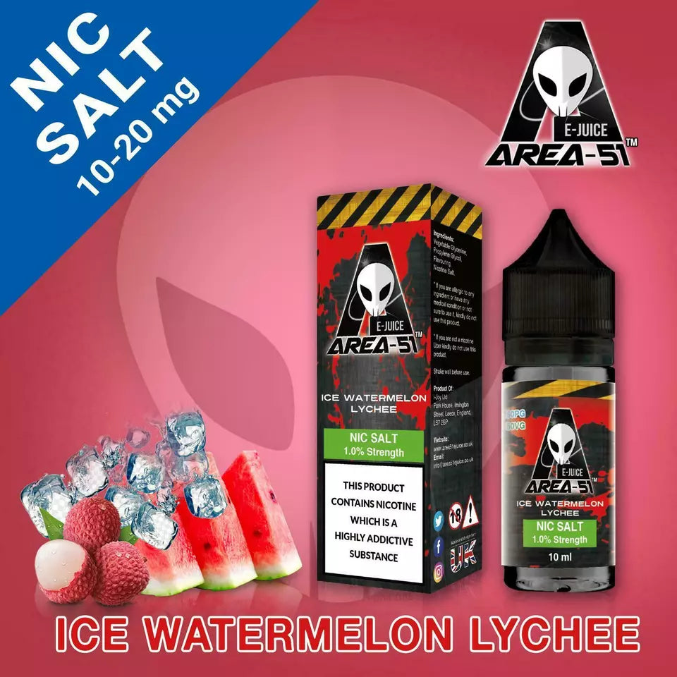 Ice Watermelon Lychee Area 51 Nic Salt 10ml - 10mg/20mg Nicotine Salt E-Liquid