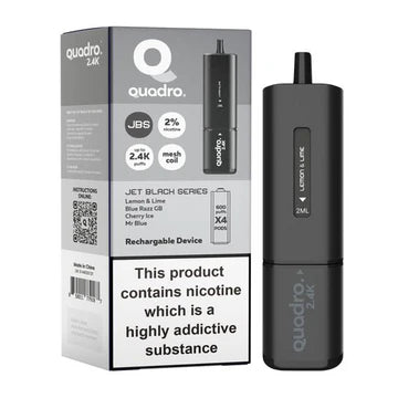 Jet Black Series Quadro 2.4k Disposable Vape: Big Puffs, 2400mAh, 20mg