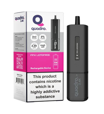 Pink Lemonade Quadro 2.4k Disposable Vape: Big Puffs, 2400mAh, 20mg