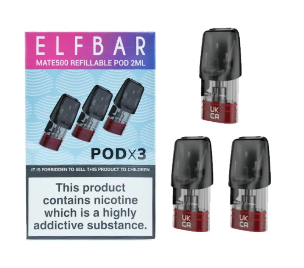 Elf Bar® Mate 500 P1 Refillable Empty Pods Disposable Vape Cartridge Pods Pack of 3x Pods