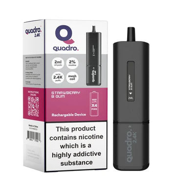 Strawberry B Gum Quadro 2.4k Disposable Vape: Big Puffs, 2400mAh, 20mg