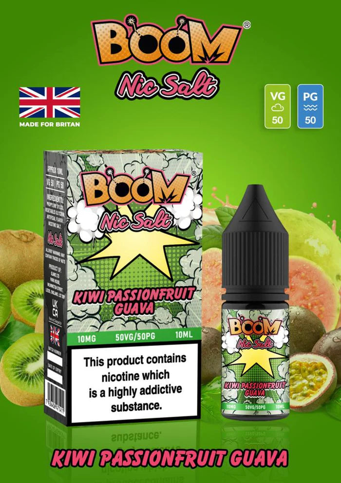 Kiwi Passion Fruit Guava Boom Nic Salt E Liquid 10ml | 10mg & 20mg | 50/50 VG/PG