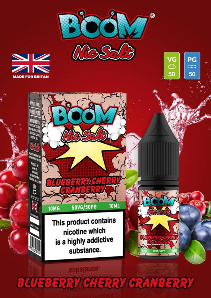 Blue Cherry Cranberry Boom Nic Salt E Liquid 10ml | 10mg & 20mg | 50/50 VG/PG