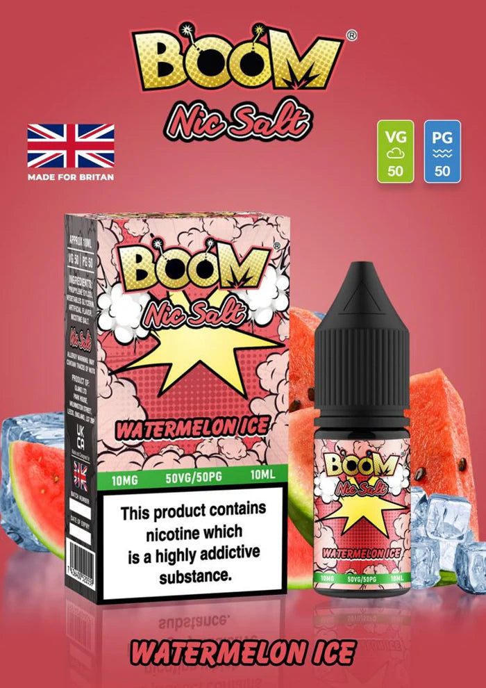 Watermelon Ice Boom Nic Salt E Liquid 10ml | 10mg & 20mg | 50/50 VG/PG