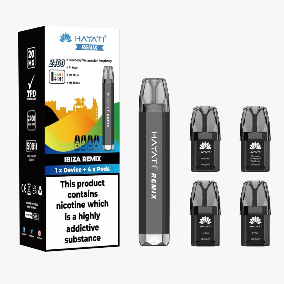 Hayati Remix 2400 Disposable Vape Kit: 4 Pods in 1 - All Flavour