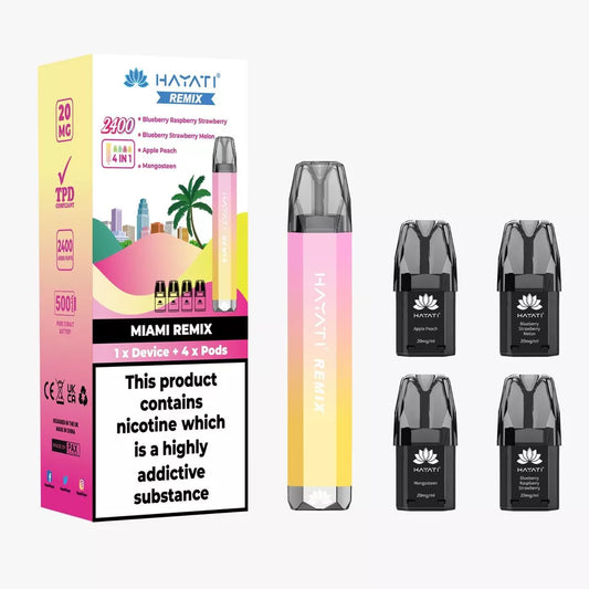 Miami Remix Hayati Remix 2400 Disposable Vape Kit: 4 Pods in 1