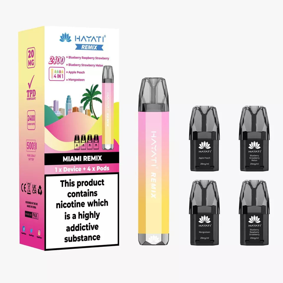 Miami Remix Hayati Remix 2400 Disposable Vape Kit: 4 Pods in 1