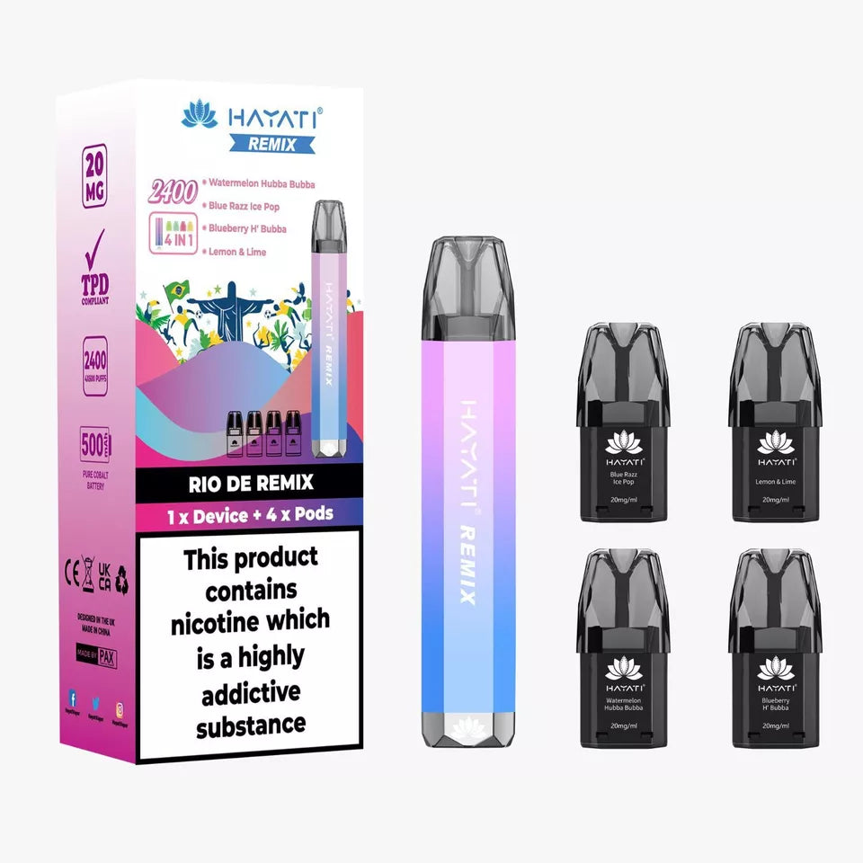 Hayati Remix 2400 Disposable Vape Kit: 4 Pods in 1 - All Flavour