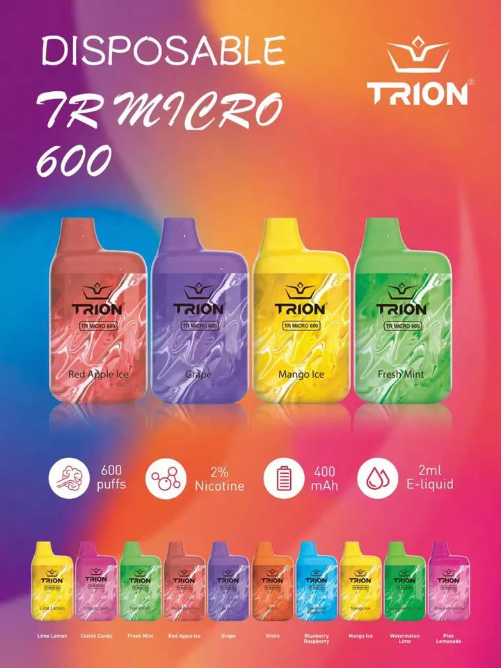 Trion Bar TR600 Disposable Vape Akin to Lost Mary Crystal Elux, 600 Puffs- All Flavour