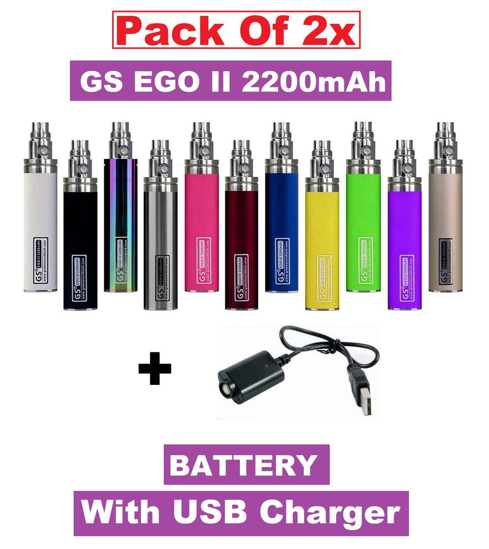 2x GS EGO II 2200mAh - Huge Capacity Battery With USB Charger **Dual Pack**