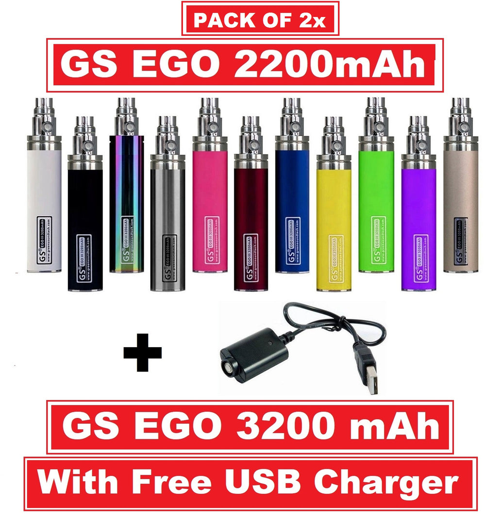 2x GS EGO II 2200mAh OR GS EGO III 3200mAh Battery **Dual Pack** With USB Charger