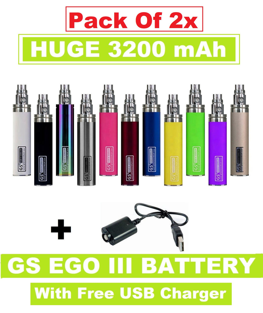 2x GS EGO III 3200mAh - **Dual Pack** Huge Battery With Long USB Charger