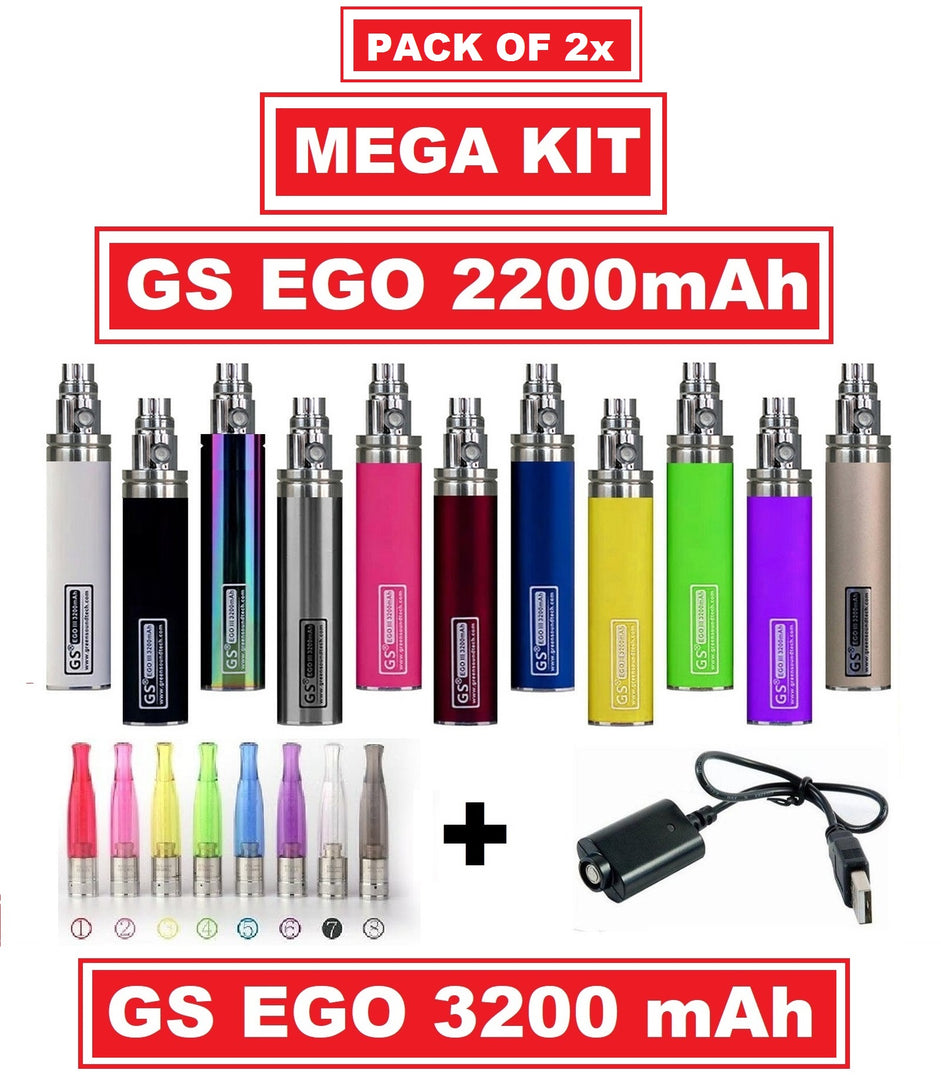 2x GS EGO 2200mAh OR 3200mAh Battery With Atomiser & USB Charger - **Dual Pack Mega Kit**