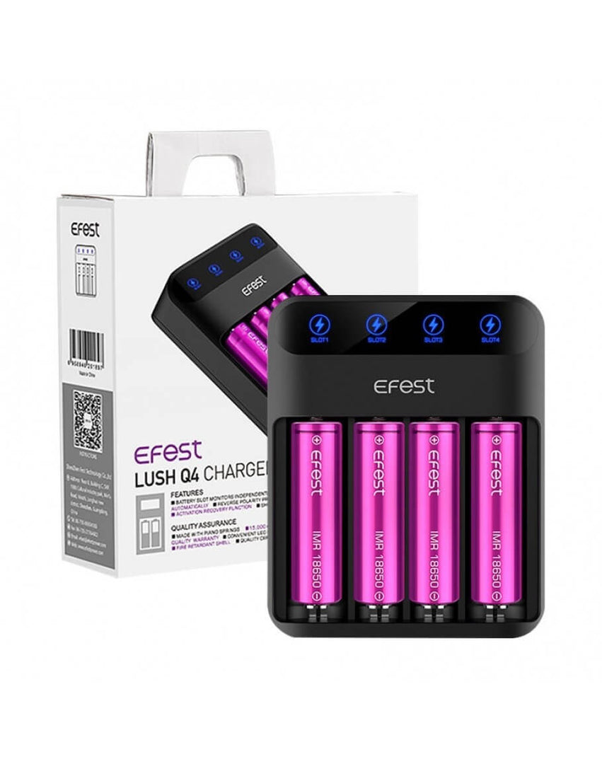 Genuine Efest LUSH Q4 Charger 4-Slot Fast Charge Up to 2A / 1A LED 18650 26650 UK Plug.