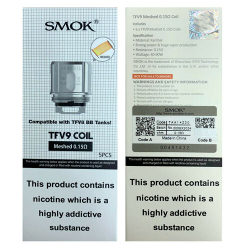 Smok TFV9 Meshed Coils | 0.15ohm Mesh Pack of 5x Replacement Coils TPD Compliant